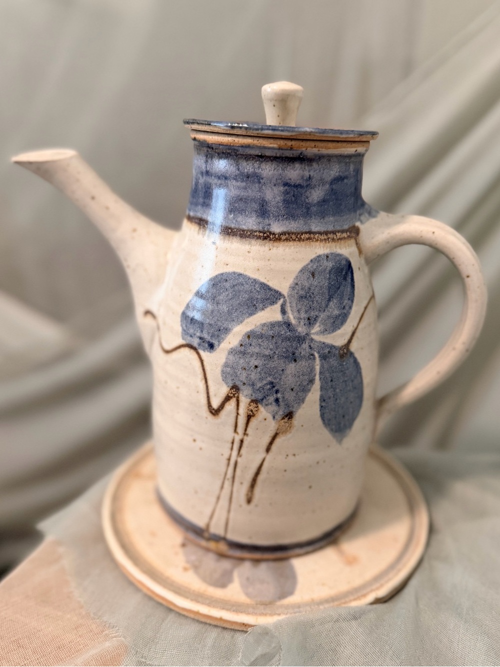 Vintage 1992 Cranberry Pottery - Blue Leaf Design